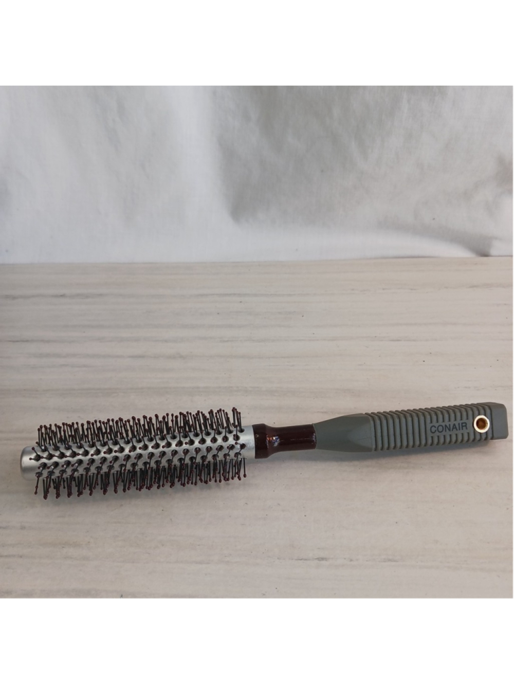 Conair 1/2 Inch Round Hot Curling Brush Grey Brown Wood Slim